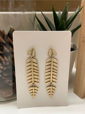Gold Feather Link Drop Earrings